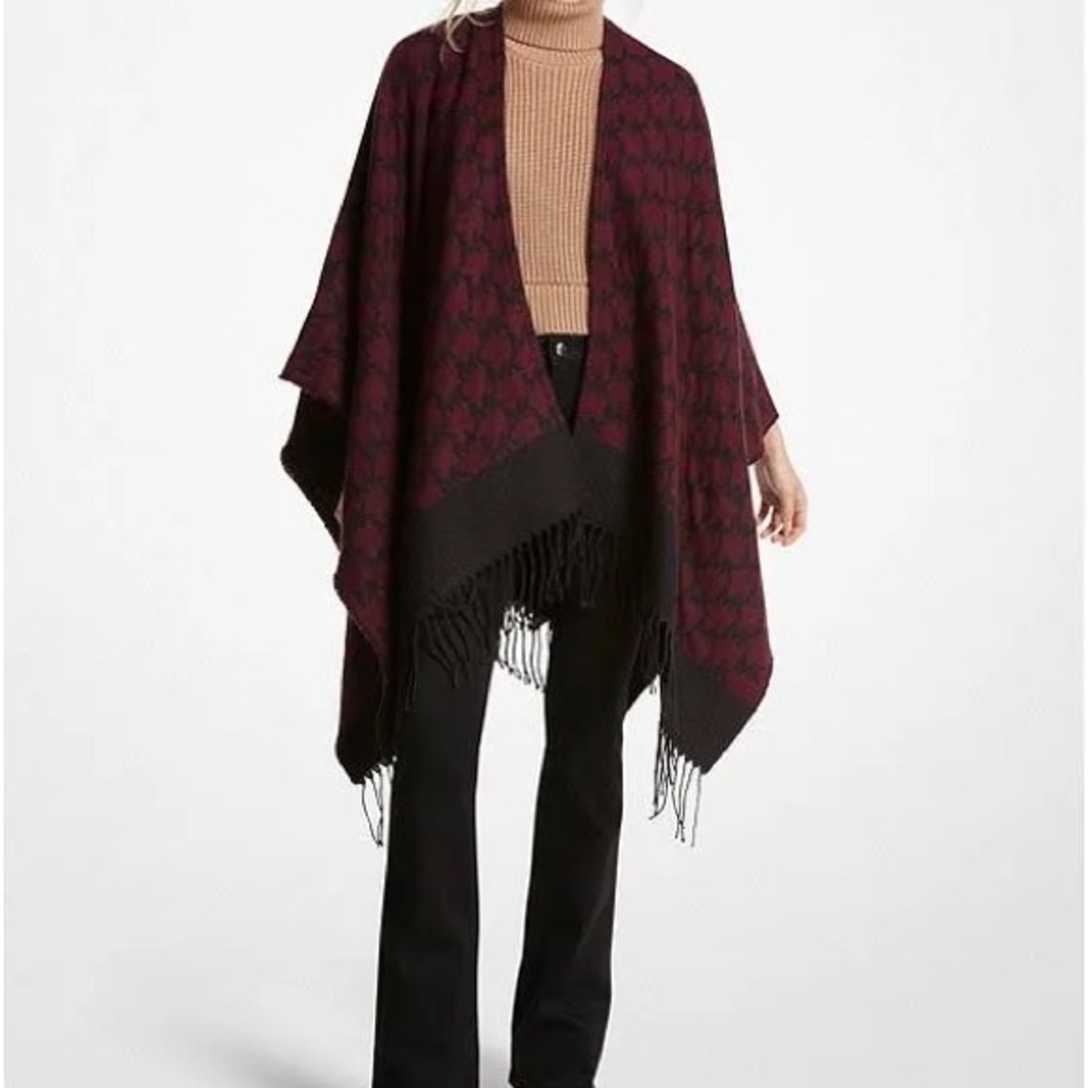 Michael Kors Women's Logo Jacquard Fringed Poncho